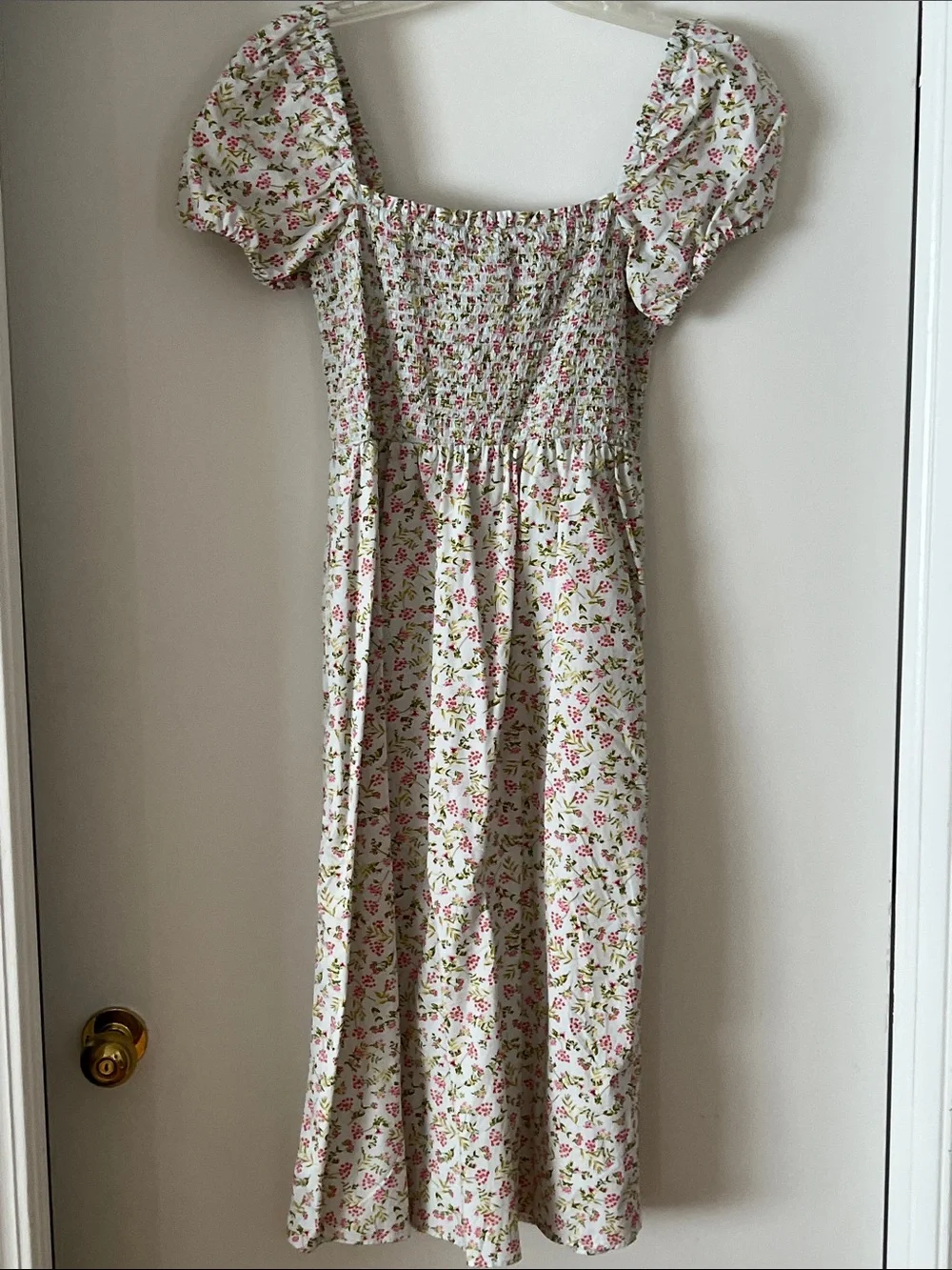 J. Crew White Dress with Pink and Green Floral Print